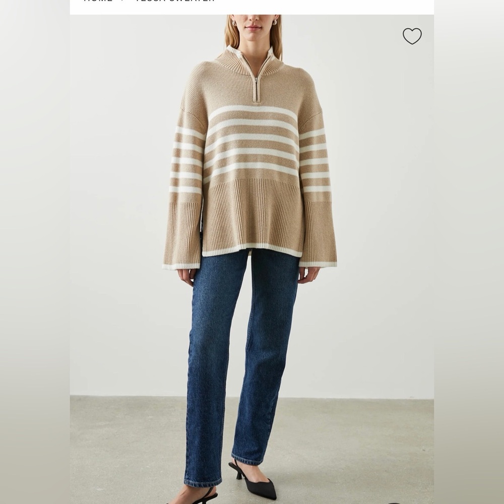 Rails Tessa Sweater Sand Stripe Wool Blend Quarter Zip Knit Pullover Small